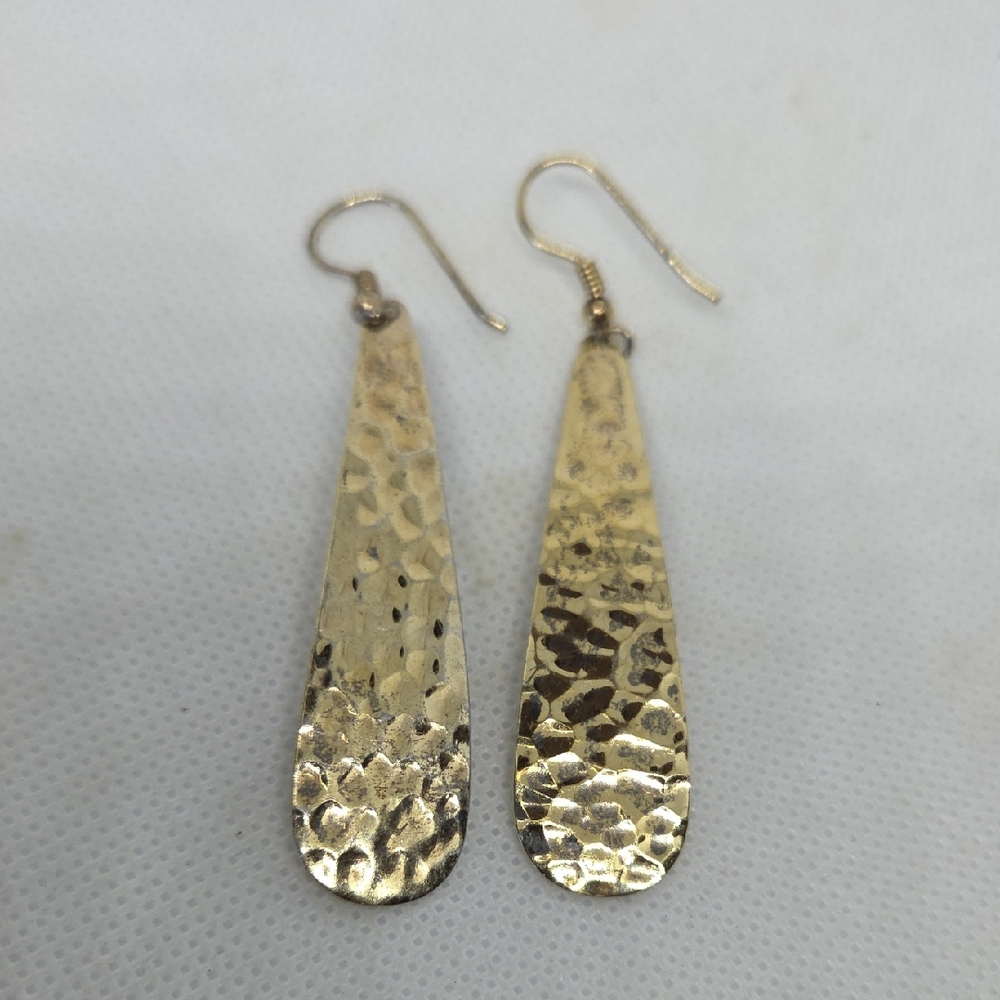 925 Sterling Vermeil Long Hammered Earrings